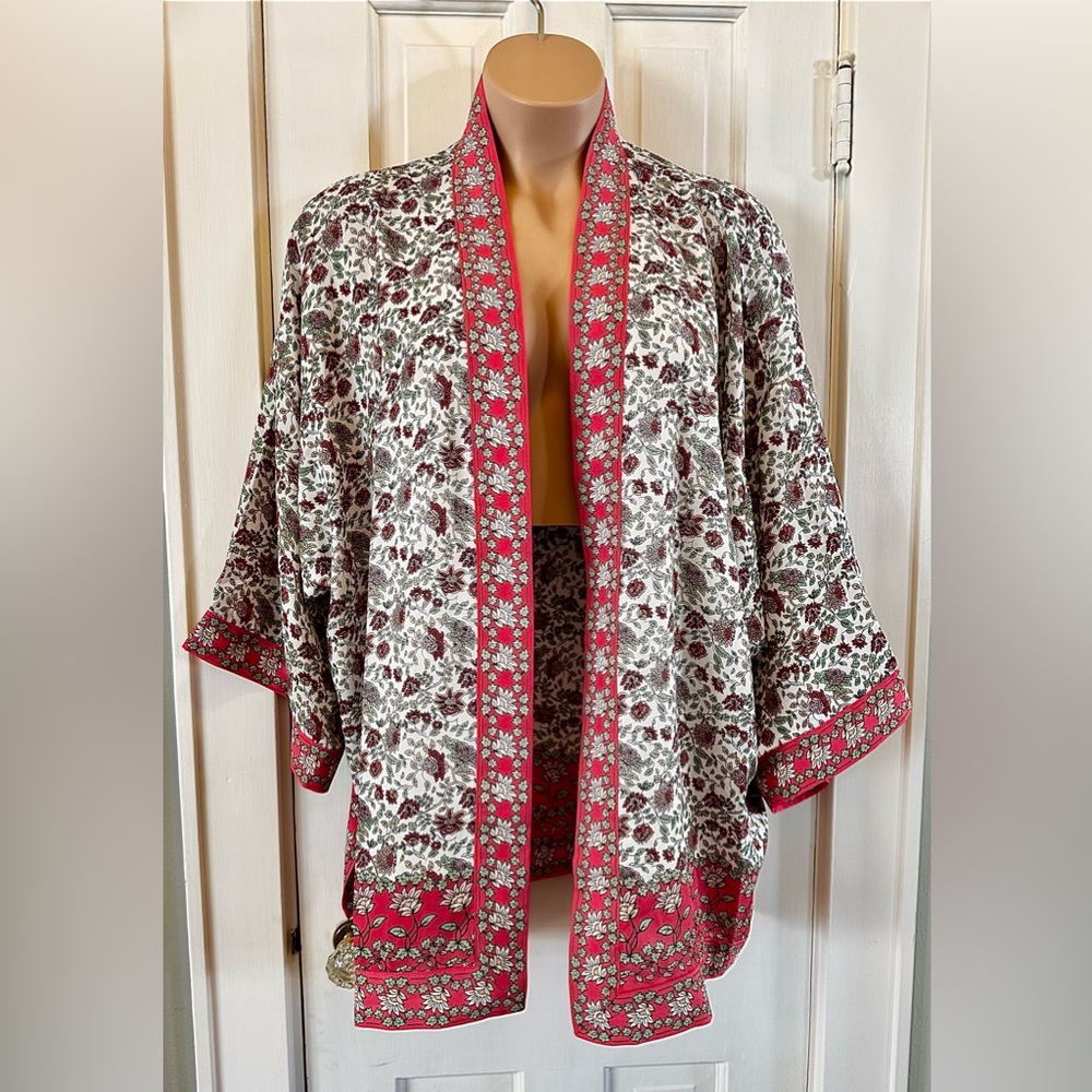Max Studio Floral Kimono Top - Red and White